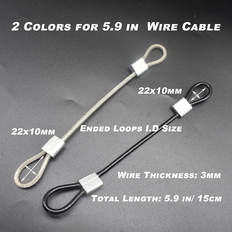  [AUSTRALIA] - Bytiyar 20 pcs 6 inch (15cm) 3mm Thickness Stainless Steel Wire Cable with Loops Vinyl Cover Coated Short Rope Lanyard Lock Safety Tether Chains, Clear 6in/15cm Clear_20Pcs