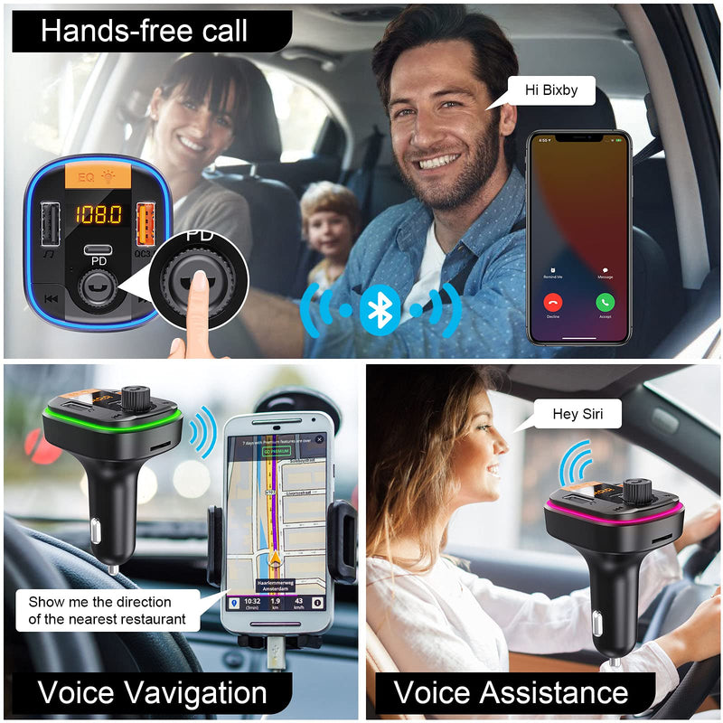  [AUSTRALIA] - Bluetooth FM Transmitter for Car - Tensun Bluetooth Car Adapter PD20W+QC3.0 Cigarette Lighter Bluetooth 5.0 Radio Receiver Music Player Car Charger Supports Hands-Free Call Siri Google Assistant