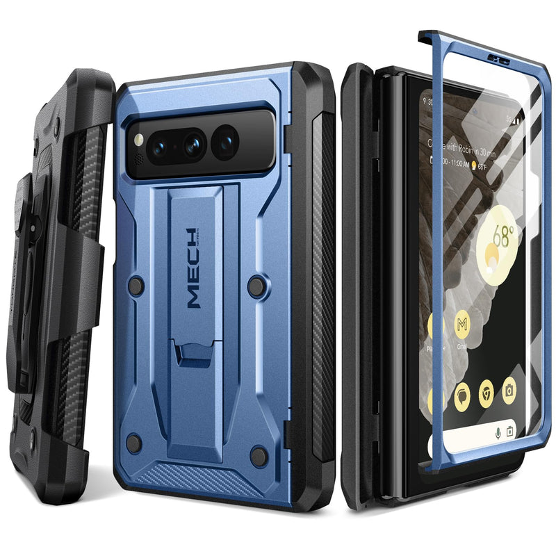  [AUSTRALIA] - Tongate for Google Pixel Fold Case(2023), [Bulit-in Screen Protector] [Hinge Protection] Military Grade Dual Layer Shockproof Rugged Phone Case with Kickstand & Belt Clip for Pixel Fold 5G, Blue