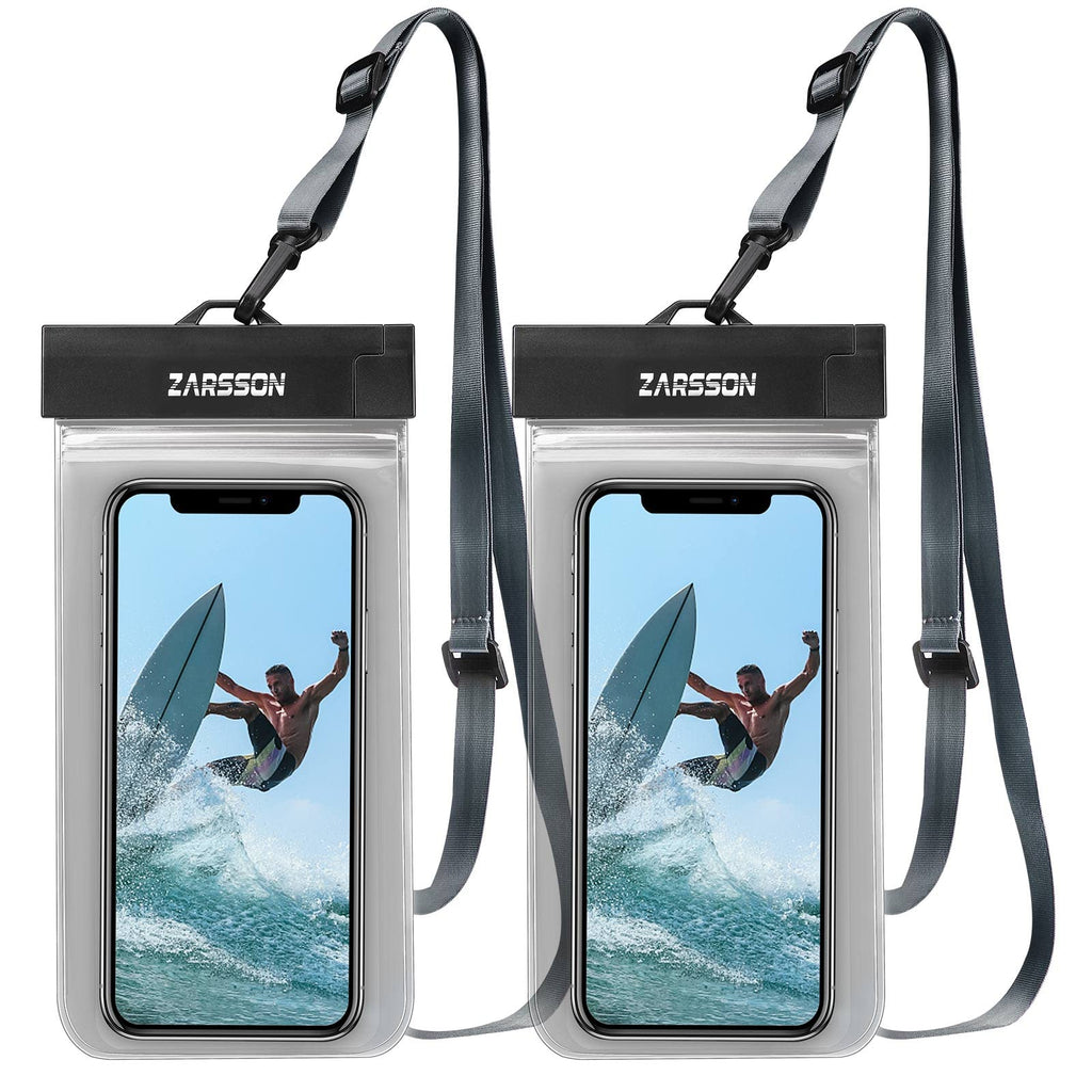  [AUSTRALIA] - ZARSSON IPX8 Waterproof Phone Pouch/Case, 2 Pack Universal TPU Cell Phone Dry Bag Underwater Protector with Detachable Lanyard for iPhone 14 13 12 Pro Max Samsung Galaxy S21 up to 7.2" on Beach Pool 2 Black
