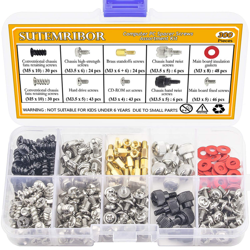  [AUSTRALIA] - Sutemribor 300PCS Personal Computer Screw Standoffs Set Kit for Hard Drive Computer Case Motherboard Fan Power Graphics