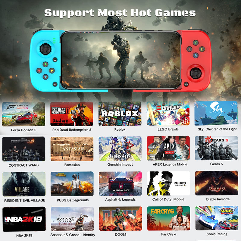  [AUSTRALIA] - Joso Wireless Game Controller for iOS, Android, PC, Bluetooth Gamepad Joysticks for iPhone13/12/11/X, iPad Mini/Air/Pro, Mac, MacBook, Tablets, Samsung Galaxy, Steam, COD Mobile, Apex - Direct Play (Blue+Red) Blue+Red