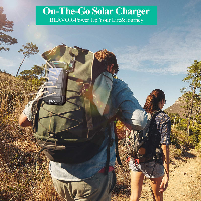  [AUSTRALIA] - Solar Charger Power Bank, Qi Wireless Charger 10,000mAh External Battery Pack Type C Input Port Dual Flashlight, Compass, Solar Panel Charging (Black) Black