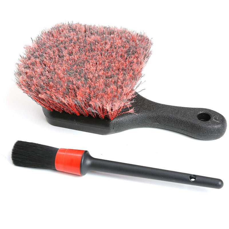  [AUSTRALIA] - Wheel & Tire Brush, Soft Bristle Car Wash Brush, Free Detailing Brush, Cleans Dirty Tires & Releases Dirt and Road Grime, Short Handle for Easy Scrubbing