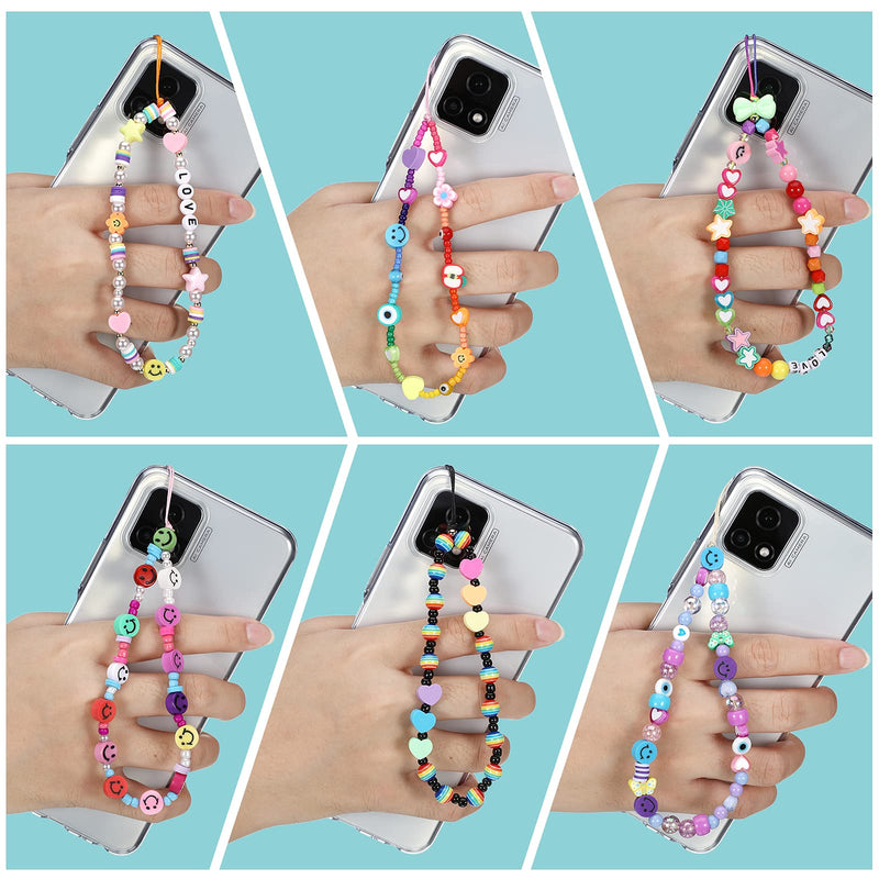  [AUSTRALIA] - 6 Pieces Phone Beaded Chain Charm Lanyard Wrist Strap Mobile Phone Lanyard Colorful Rainbow Phone Chain Strap Classic Style