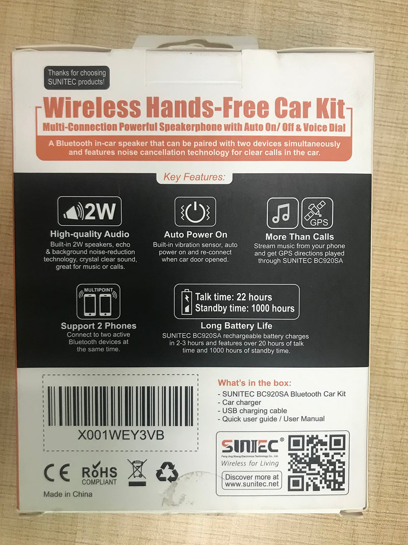  [AUSTRALIA] - SUNITEC Hands Free Bluetooth car Speaker for Cell Phone, Bluetooth Phone Speaker for car, AUTO Power ON Off car Bluetooth for Cell Phone Support Siri Voice Assistant - BC920