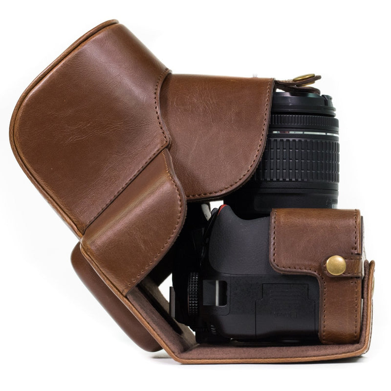  [AUSTRALIA] - MegaGear Ever Ready Leather Camera Case Compatible with Nikon D3400 Dark Brown