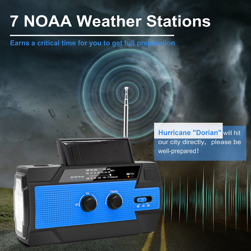  [AUSTRALIA] - 4000mAh Emergency Crank Weather Radio, Solar Hand Crank Portable AM/FM/NOAA Weather Radio with 1W 3 Mode Flashlight & Motion Sensor Reading Lamp, Cell Phone Charger, SOS for Home and Emergency