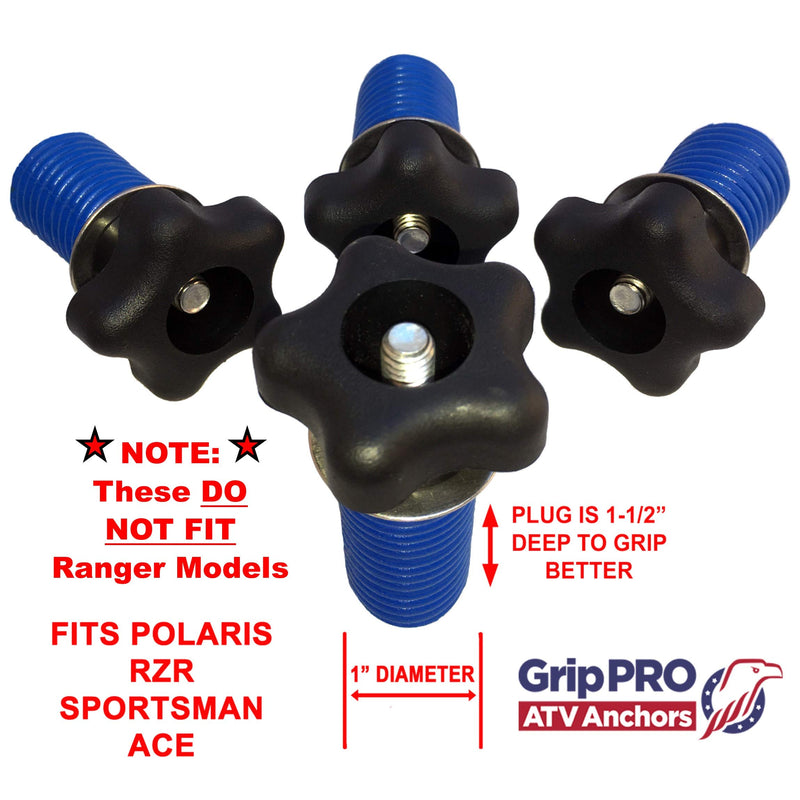  [AUSTRALIA] - GripPRO ATV Anchors to Fit Polaris Lock & Ride Knob Tie Down Anchor Kit - Set of 4 KNOB Anchors Fits RZR, Sportsman Ace ATV's