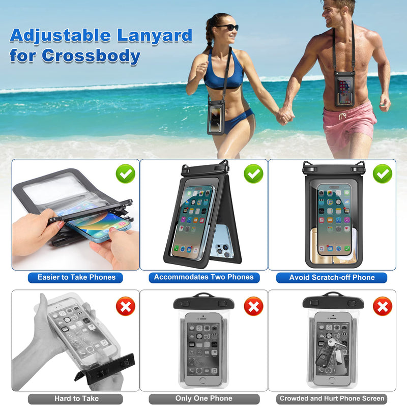  [AUSTRALIA] - takyu Waterproof Phone Pouch, Double Space Waterproof Phone Bag Case Large Capacity Underwater Protector Dry Bag with Crossbody Lanyard Fits Up to 9.8" Cell Phone for Vacation Beach Swimming 2 Pack