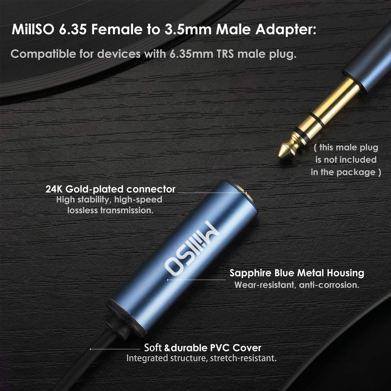  [AUSTRALIA] - MillSO 1/4 to 3.5mm Headphone Adapter, 6.6 Feet TRS 6.35mm Female to 3.5mm Male 1/8 to 1/4 Stereo Audio Adapter for Guitar Amplifiers, Piano, Home Theater Devices, Phone, Laptop, Headphones - 6.6 Ft 6.6 FT / 2 M Blue