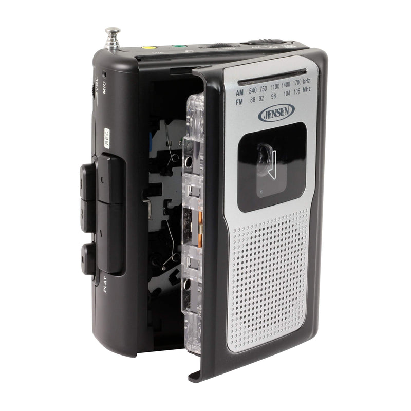  [AUSTRALIA] - Jensen Retro Portable AM/FM Radio Personal Cassette Player Compact Lightweight Design Stereo AM/FM Radio Cassette Player/Recorder & Built in Speaker (Black) Black