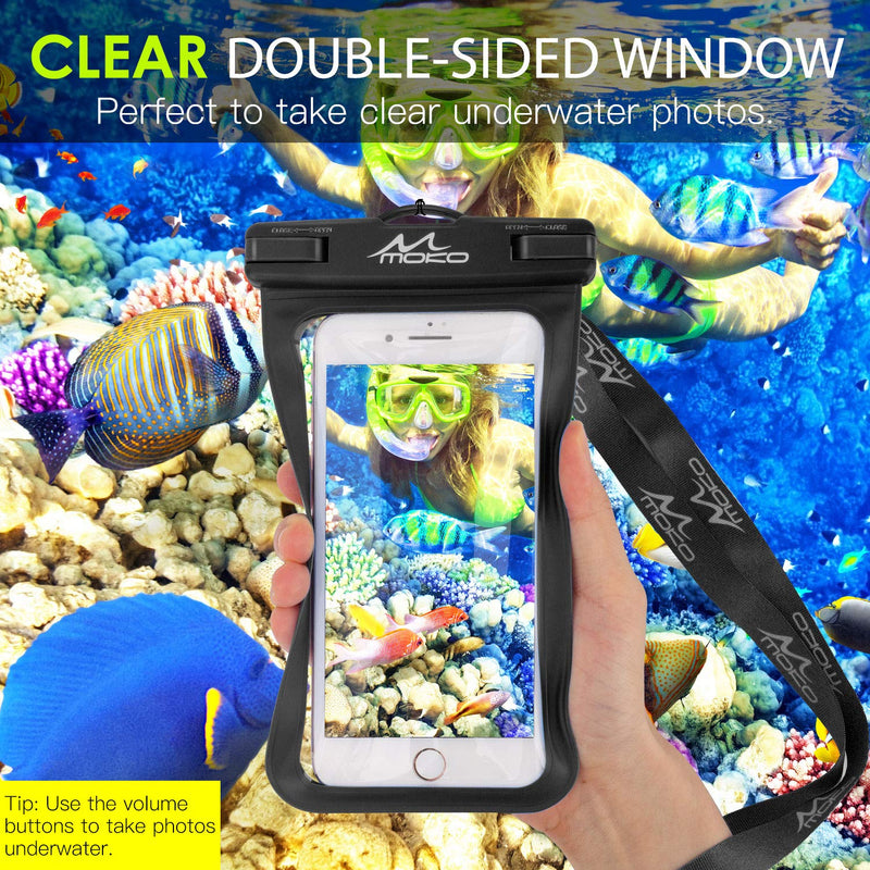  [AUSTRALIA] - MoKo Waterproof Phone Pouch Holder [2 Pack], Underwater Phone Case Dry Bag with Lanyard Compatible with iPhone 13/13 Pro Max/iPhone 12/12 Pro Max/11 Pro Max, X/Xr/Xs Max, Samsung S21/S10/S9/S8 Plus Black+Black