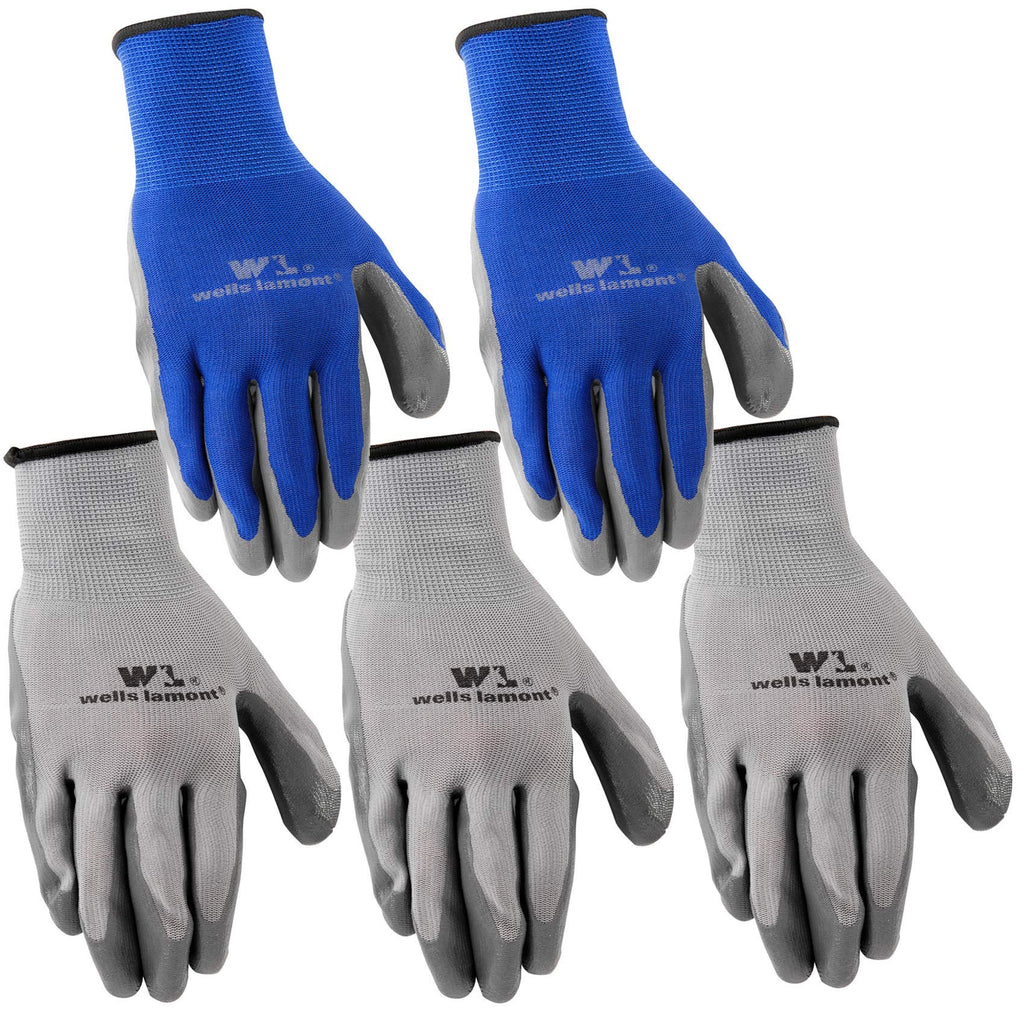  [AUSTRALIA] - 5-Pair Pack Wells Lamont Nitrile Work Gloves | Lightweight, Abrasion Resistant | Large (580LA) , Grey