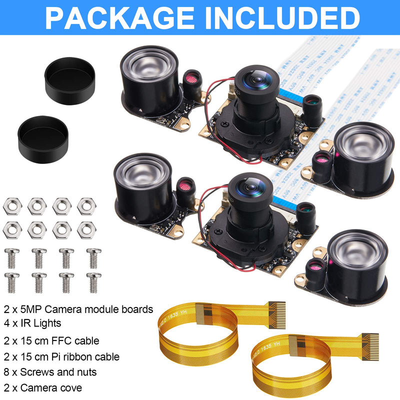  [AUSTRALIA] - 2 Sets for Raspberry PI Camera 1080P Webcam 5MP OV5647 Sensor Day and Night Vision IR-Cut Video Camera Focus Adjustment for Raspberry Pi RPi 4 3 B B+ 2B 3A+ 2 1 Camera