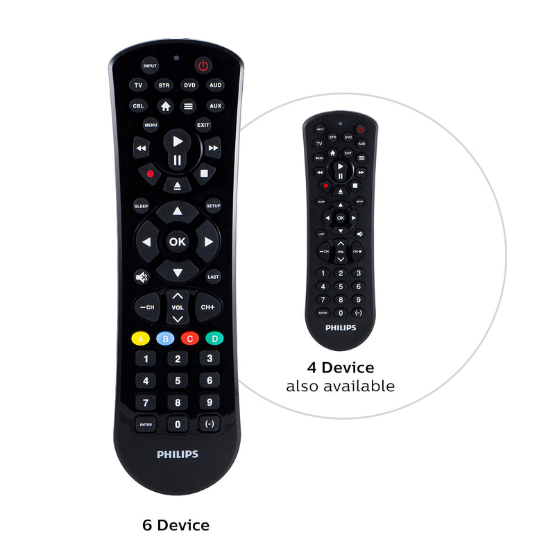  [AUSTRALIA] - Philips Universal Remote Control Replacement for Samsung, Vizio, LG, Sony, Sharp, Roku, Apple TV, RCA, Panasonic, Smart TVs, Streaming Players, Blu-ray, DVD, Simple Setup, 6 Device, Black, SRP9263C/27