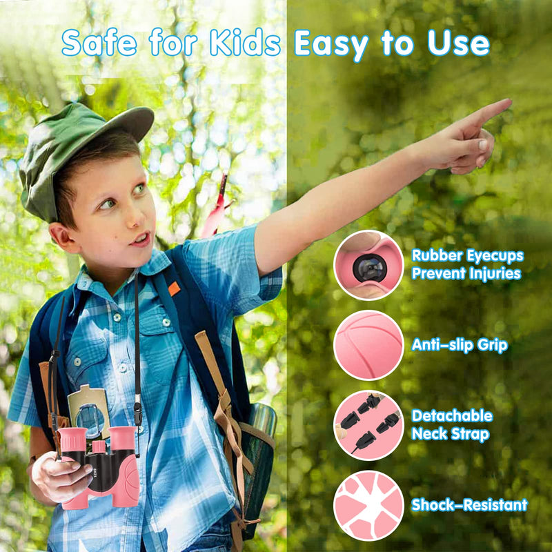  [AUSTRALIA] - Binoculars for Kids, Gifts for 3-12 Year Boys Girls, Compact Kids Binoculars 8x21 High-Resolution for Bird Watching, Camping, Exploration, Hiking, Hunting, Sports Events and Safari Park (Pink) Pink