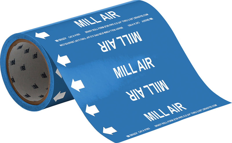  [AUSTRALIA] - Brady 41563 Roll Form Pipe Markers, B-946, 8" X 30', White On Blue Pressure Sensitive Vinyl, Legend "Mill Air"