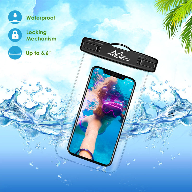  [AUSTRALIA] - MoKo Waterproof Phone Pouch [2 Pack], Underwater Phone Case Dry Bag with Lanyard Compatible with iPhone 13/13 Pro Max/iPhone 12/12 Pro Max/11 Pro Max, X/Xr/Xs Max, 8/7, Samsung S21/S10/S9, Note 10/9/8 Black+Balck