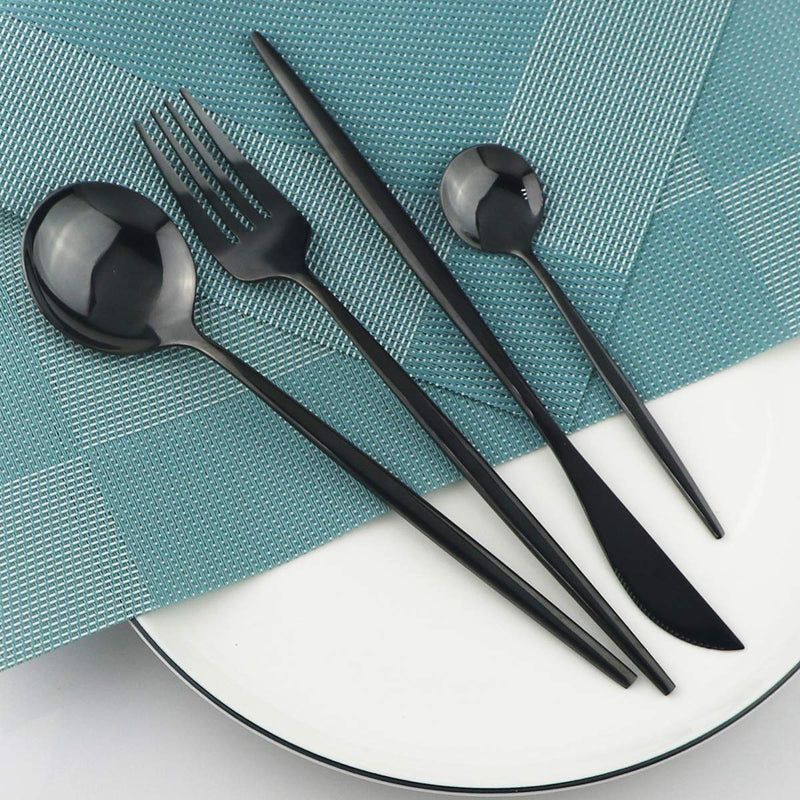  [AUSTRALIA] - Gugrida 24-Piece Silverware Set - 18/10 Stainless Steel Reusable Utensils Forks Spoons Knives Set, Mirror Polished Cutlery Flatware Set, Great for Family Gatherings & Daily Use (6 set, Black) Service For 6