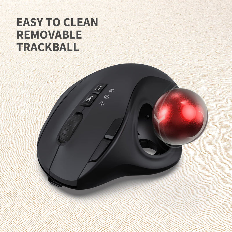  [AUSTRALIA] - Bluetooth Trackball Mouse, 2.4G USB Wireless Bluetooth Ergonomic Mouse, Rechargeable Ergo Mice with USB-C Port & 3 DPI, Easy Thumb Control, for Computer Laptop Tablet Mac Windows-Black