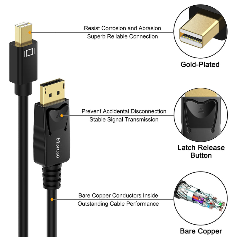Moread Mini DisplayPort to DisplayPort Cable, 6 Feet, Gold-Plated DisplayPort to Mini DisplayPort (4K@60Hz, 2K@144Hz) Mini DP to DP Display Cable - Black 1 - LeoForward Australia