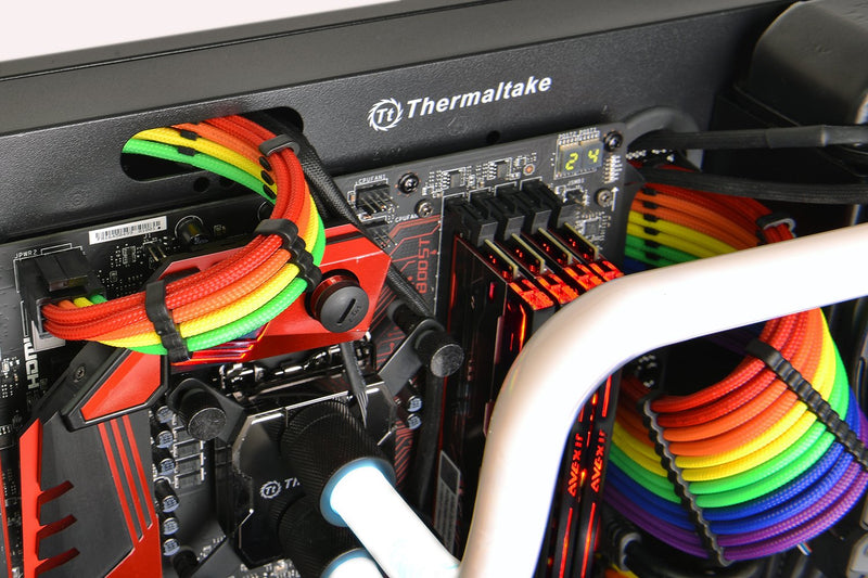  [AUSTRALIA] - Thermaltake TtMod Sleeve Extension Power Supply Cable Kit ATX/EPS/8-pin PCI-E/6-pin PCI-E with Combs, Rainbow Combo AC-049-CNONAN-A1 Black & Rainbow
