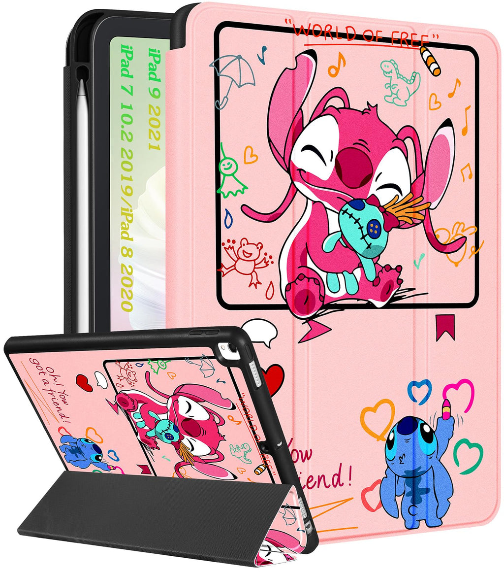  [AUSTRALIA] - Trendy Fan for iPad 9th/8th/7th 10.2 inch Generation Case Cute Cartoon Kawaii for Girls Kids Teens Boys Girly Women Design Cool Covers Folio Stand with Pencil Holder for Apple i Pad 9/8/7 Gen,Lovers 02Shidizai Lovers