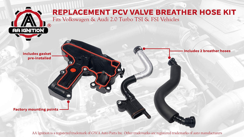 PCV Crankcase Vent Valve Breather Hose Kit - Compatible with Audi & Volkswagen Vehicles - 2.0L Turbo A3 8P, A5 B8, Q5, Golf GTI MK5, MK6, Jetta, Tiguan - Replaces 06H103495AH, 06H103495AC, 06H103495E - LeoForward Australia