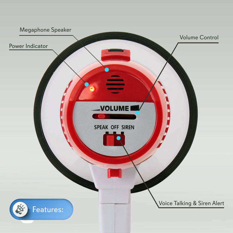 Pyle Megaphone Speaker PA Bullhorn - 20 Watts & Adjustable Vol Control w/ Built-in Siren & 800 Yard Range for Football, Baseball, Hockey, Cheerleading Fans & Coaches or for Safety Drills - PMP20 White - LeoForward Australia