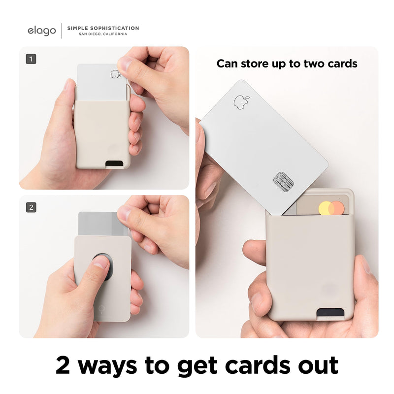  [AUSTRALIA] - elago Magnetic Wallet Card Holder 2-Cards Compatible with MagSafe for iPhone 14, iPhone 13, iPhone 12 Series - Secure Phone Wallet, Long Last Silicone, Scratch and Damage Protection (Stone) Stone