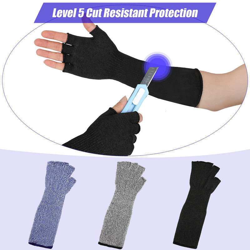  [AUSTRALIA] - 3 Pairs Forearm Protective Sleeves with Fingers Cut Resistant Sleeve Arm Level 5 Protection thin skin Arm Protectors Black, Gray, Blue
