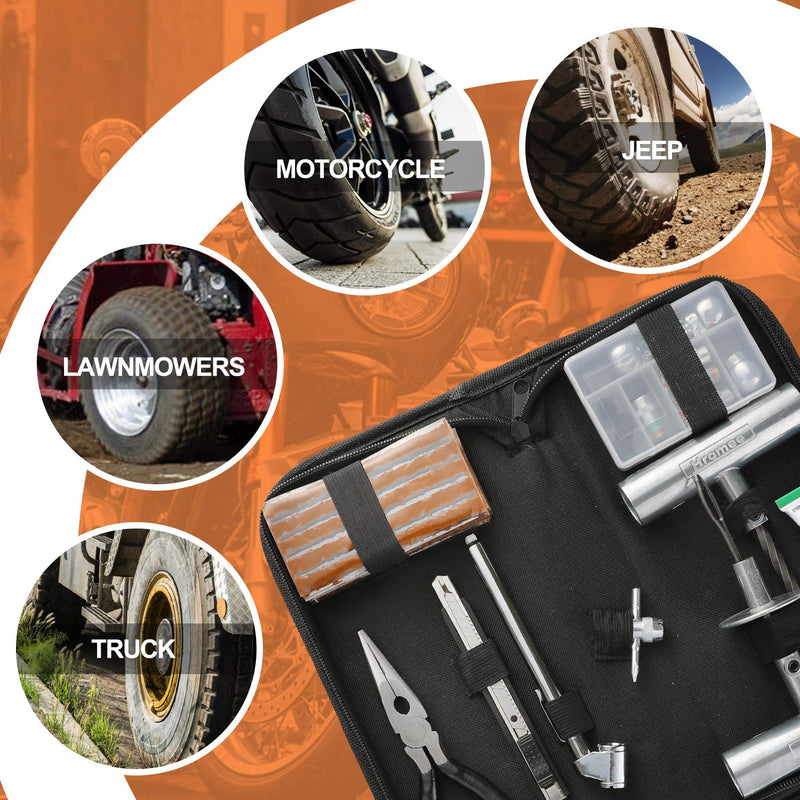 Hromee 56 Pieces Tire Repair Tools Kit for Car, Trucks, Motorcycle, ATV, RV Universal Emergency Flat Tire Puncture Repair Patch Set with Portable Bag - LeoForward Australia