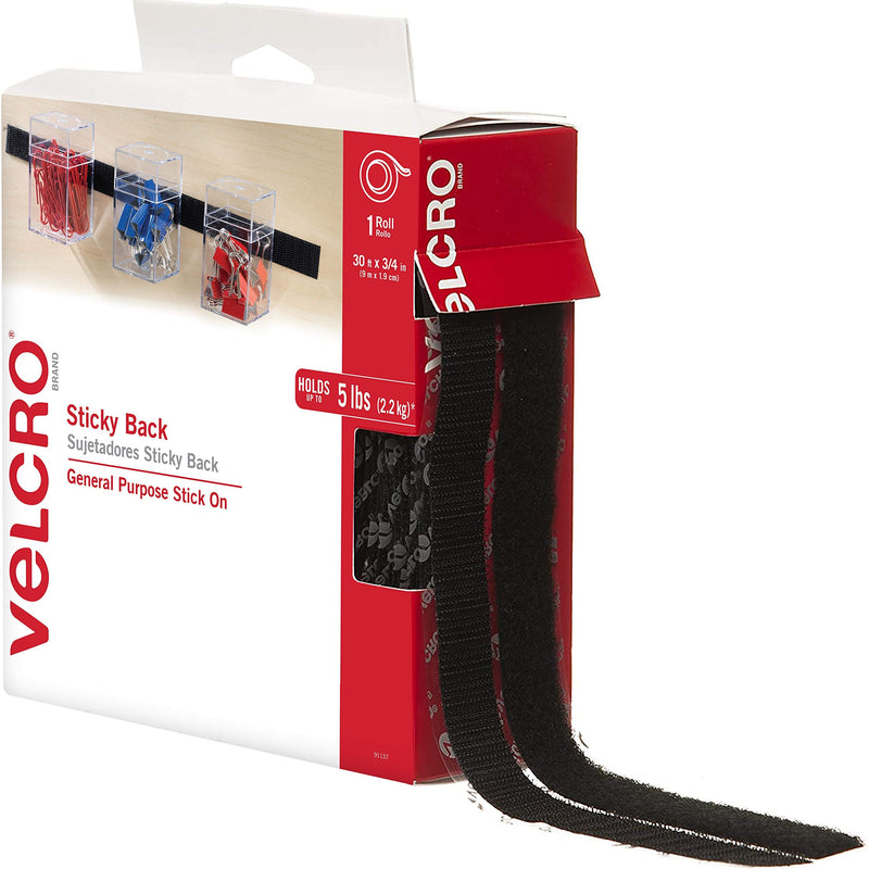  [AUSTRALIA] - VELCRO Brand – 30 ft Sticky Back Hook and Loop Fasteners – Peel and Stick Permanent Adhesive Tape Keeps Classrooms, Home, and Offices Organized – Cut-to-Length Roll | 3/4 in Wide | Black, (91137)