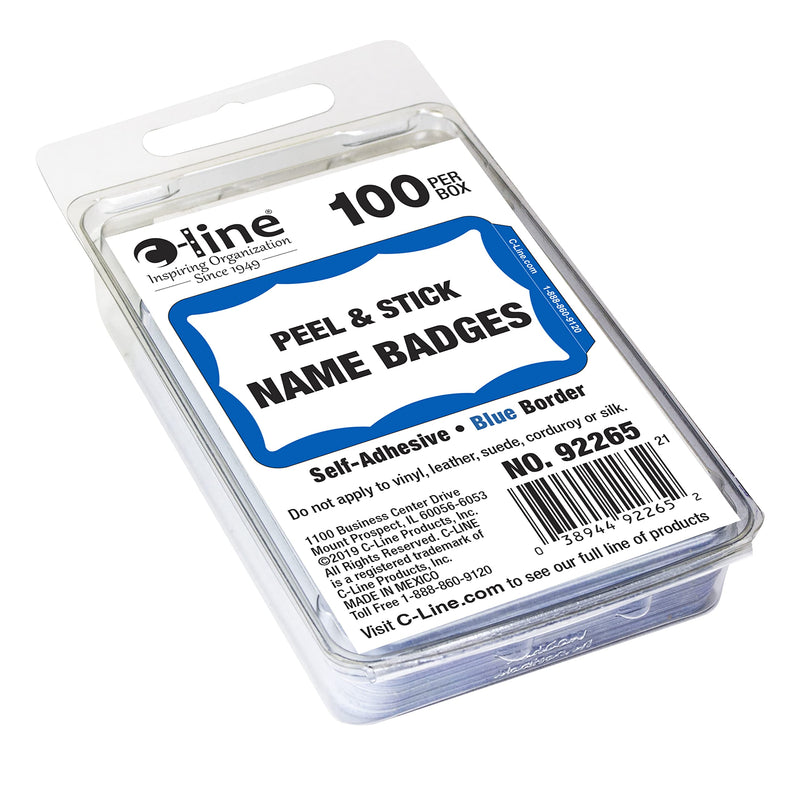  [AUSTRALIA] - C-Line Pressure Sensitive Peel and Stick Name Badges, Blue Border, 3.5 x 2.25 Inches, 100 per Box (92265)