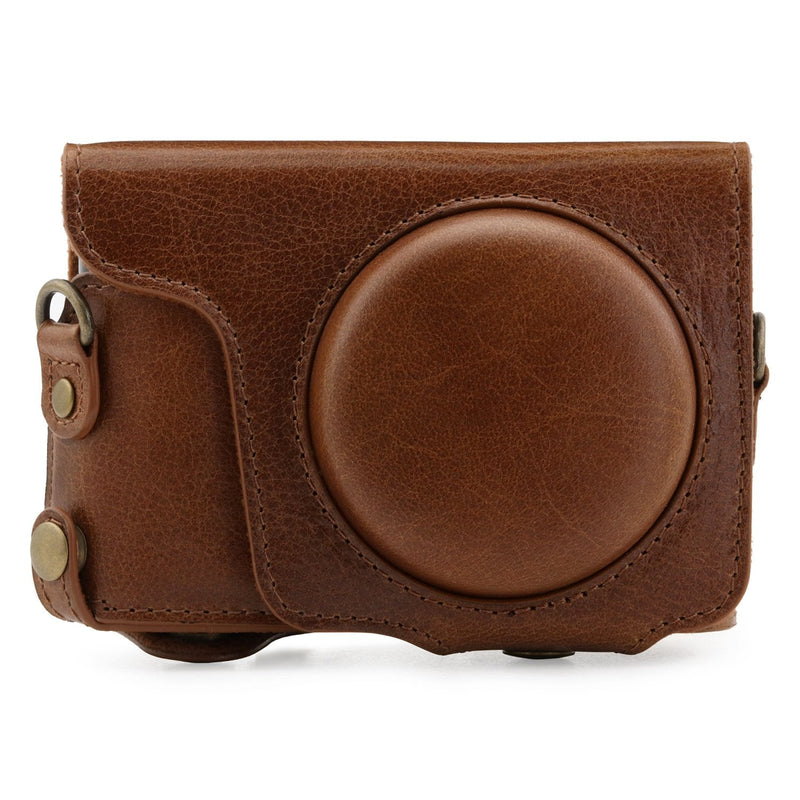  [AUSTRALIA] - MegaGear Ever Ready Genuine Leather Camera Case Compatible with Panasonic Lumix DMC-ZS100, DC-ZS200 Brown