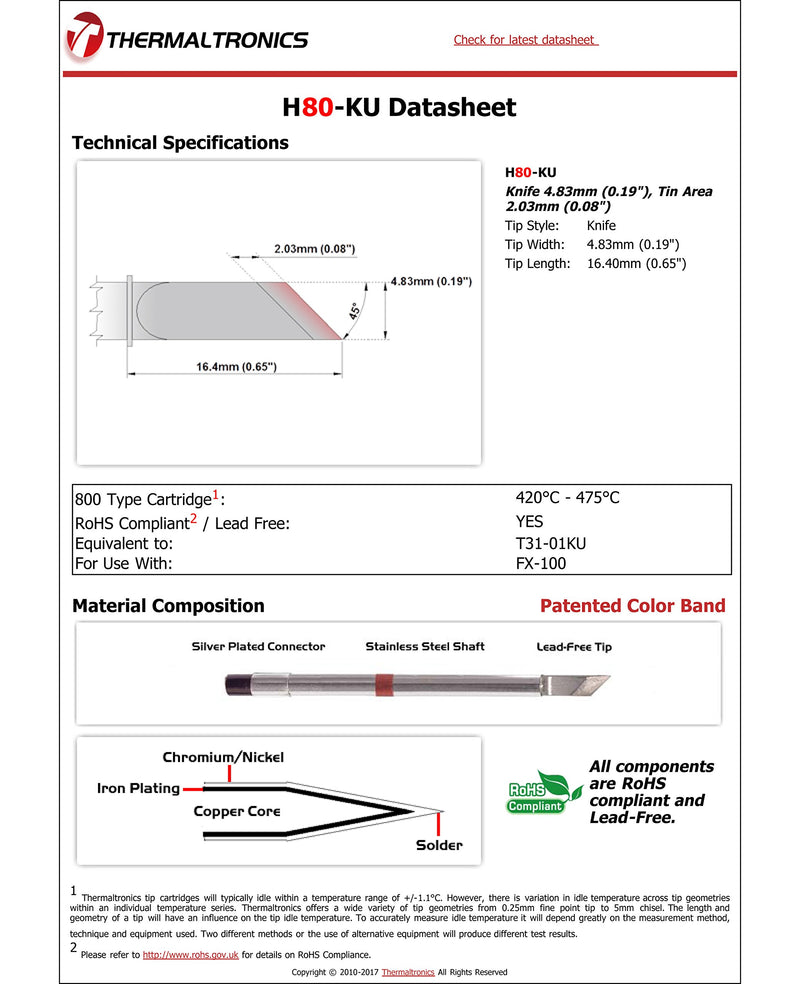  [AUSTRALIA] - Thermaltronics H80-KU Knife 4.83mm (0.19in), Tin Area 2.03mm (0.08in) interchangeable for Hakko T31-01KU