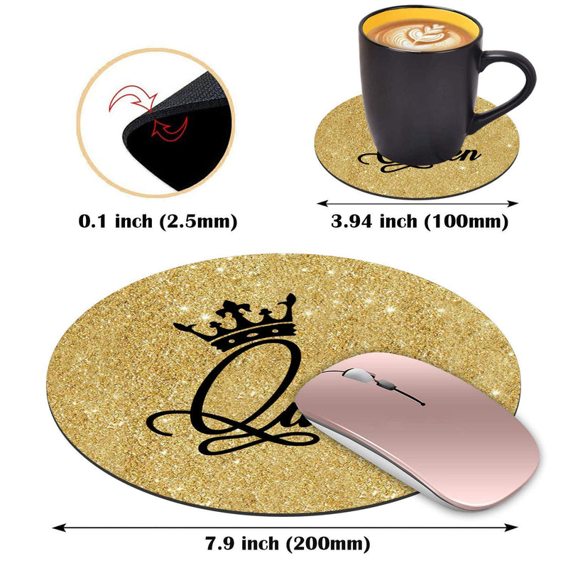 Round Mouse Pad with Coasters Set, Gold Glitter Quotes Crown Queen Design Mouse Pad, Non-Slip Rubber Base Mouse Pads for Laptop and Computer Office Accessories - LeoForward Australia