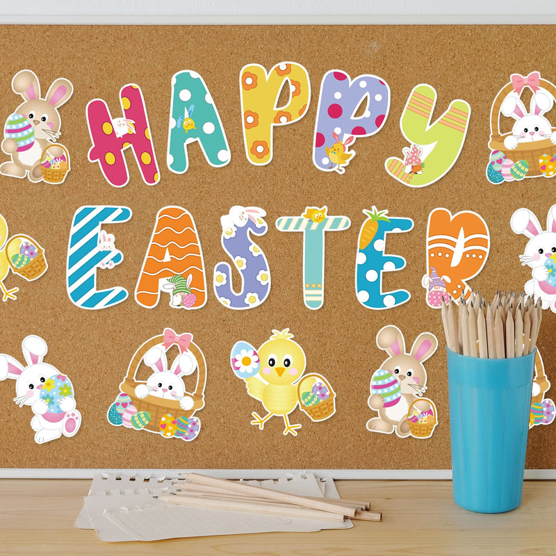  [AUSTRALIA] - Whaline 46Pcs Easter Cut-Outs Happy Easter Rabbit Bunny Cut Outs with 100Pcs Glue Points Colorful Animal Paper Patterned Cut-Outs Bulletin Board Decoration for School Classroom Game Party Supplies