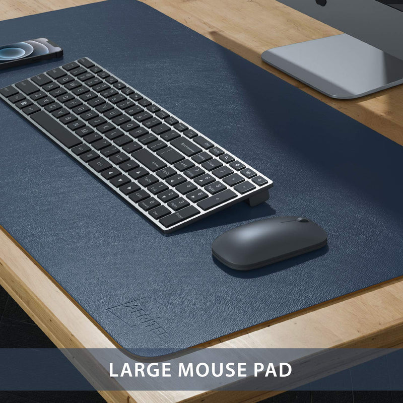 AFRITEE Desk Pad Protector Mat - Dual Side PU Leather Desk Mat Large Mouse Pad Waterproof Desk Organizers Office Home Table Decor Gaming Writing Mat Smooth (Navy Blue/Yellow, 31.5" x 15.7") Navy Blue/Yellow 31.5" x 15.7" - LeoForward Australia