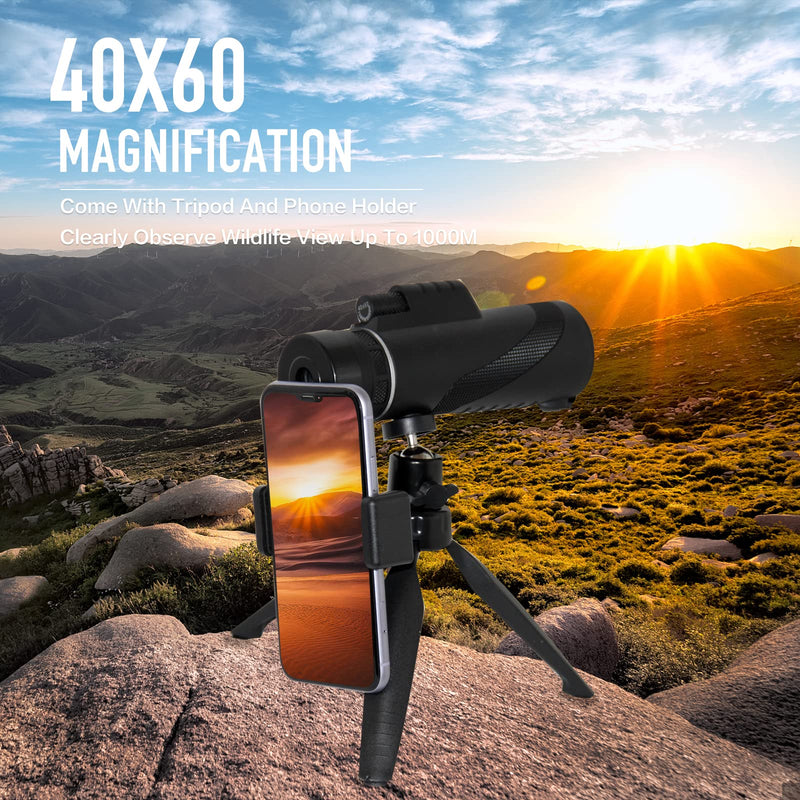  [AUSTRALIA] - 40x60 HD Monocular Telescope for Adults with Smartphone Adapter Tripod Hand Strap - High Powered Monoculars Suitable for Bird Watching Sports Hiking Traveling 40x60 HD