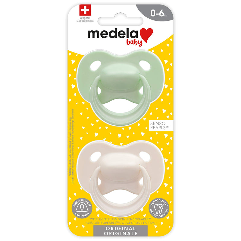 Medela Baby Pastel Pacifier for 0-6 Months, Perfect for Everyday Use, Bpa Free, Lightweight & Orthodontic, Baby Pacifiers for Boys & Girls - 2 Pack, Green/Grey 0-6 Month - LeoForward Australia