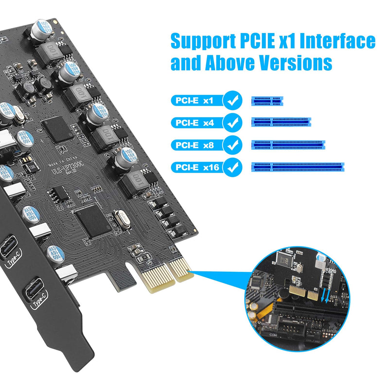  [AUSTRALIA] - Fanblack 7 Ports PCI-E to USB 3.0 Expansion Card (4 USB A and 3 USB C Ports), Internal Converter PCI Express Expansion Card for Desktop PC, Works with Win/Linux/Hackintosh/Proxmox/MAC OS/Ubuntu/unRAID