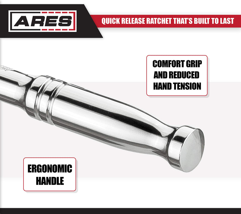  [AUSTRALIA] - ARES 70305-3/8-Inch Drive 90-Tooth Ratchet - Premium Chrome Vanadium Steel Construction & Mirror Polish Finish - Quick Release for Easy Socket Change - 90-Tooth Reversible Design with 4 Degree Swing 3/8-inch Drive 90 Tooth Ratchet