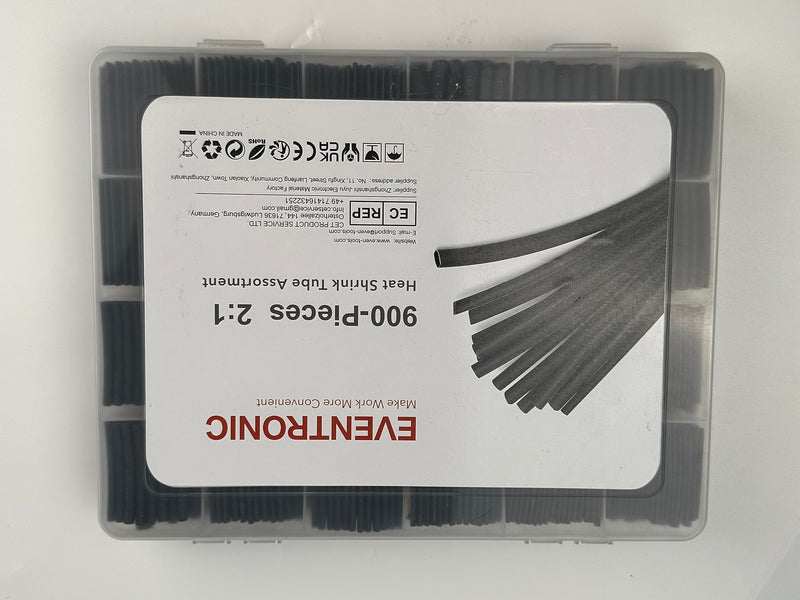  [AUSTRALIA] - 900 pieces heat shrink tube set black shrink tubes, Eventronic shrink tubes assortment ratio 2:1 shrink tube with 12 different sizes