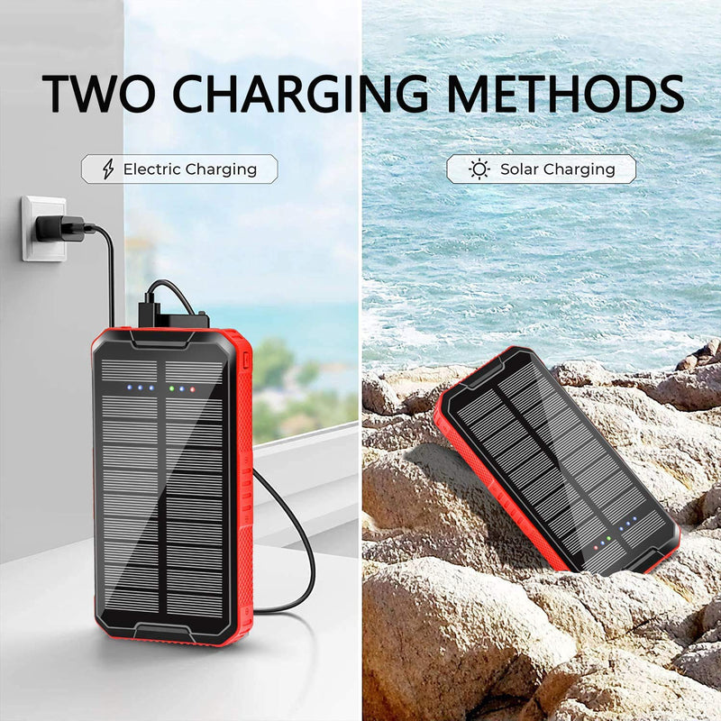 Wireless Solar Charger 20000mAh Power Bank, Vesmatity Portable Charger with 2 USB Outputs & LED Flashlight, Solar Charger External Battery Backup for Smart Phone, Tablet and Camping Outdoors (Red) Red - LeoForward Australia