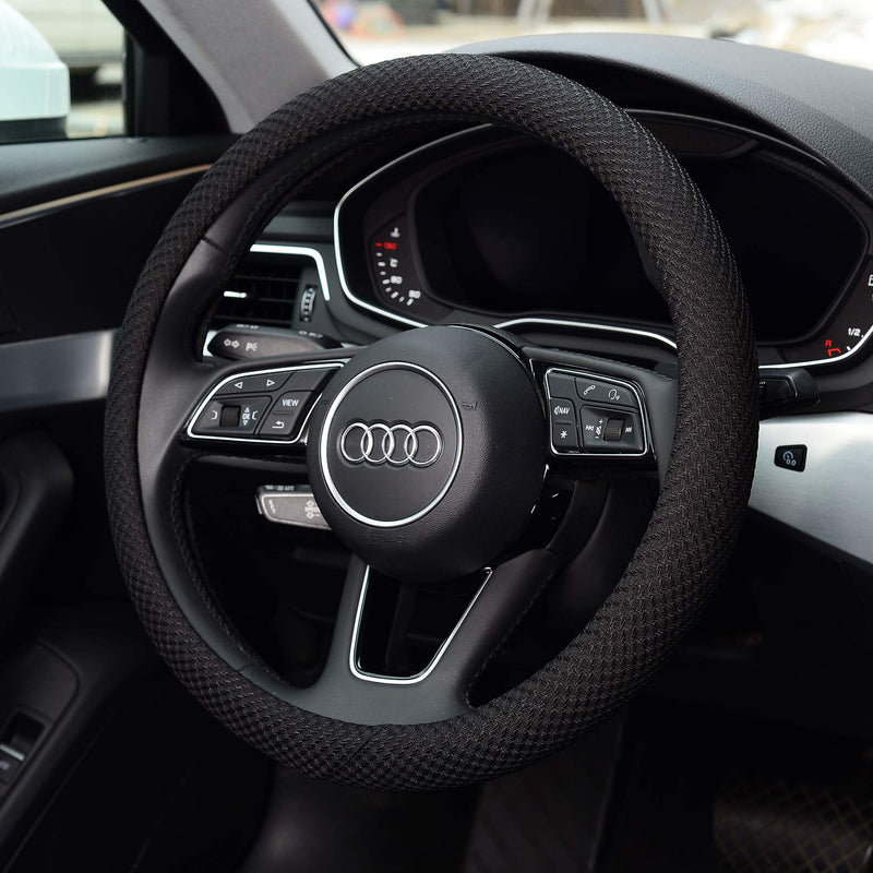  [AUSTRALIA] - KAFEEK Steering Wheel Cover, Universal 15 inch, Microfiber Viscose, Anti-Slip, Odorless, Black