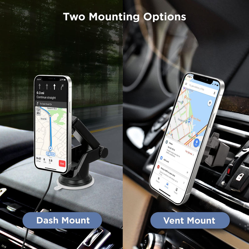  [AUSTRALIA] - iHome 2-1 Magnetic Dash & Air Vent Car Mount Bundle, for iPhone 12/13, Compatible with MagSafe Cases, Black