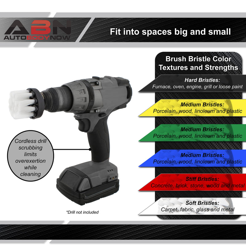  [AUSTRALIA] - ABN Nylon Scrubber Drill Attachment Cleaning Brush 4pc Set, White Soft Bristle Stiffness - for 1/4in Power Drill