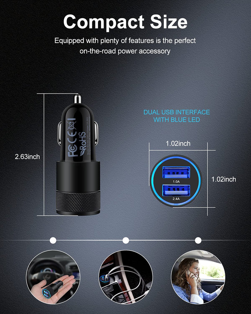  [AUSTRALIA] - [5pcs] Car Charger Adapter, AILKIN USB Multi Port Cigarette Lighter Fast Charging Power Block Plug for iPhone Pro 12 Max XR, Samsung Galaxy S21 Ultra S8, Lg, Moto, 3.4A Dual Cargador Carro for Car Black